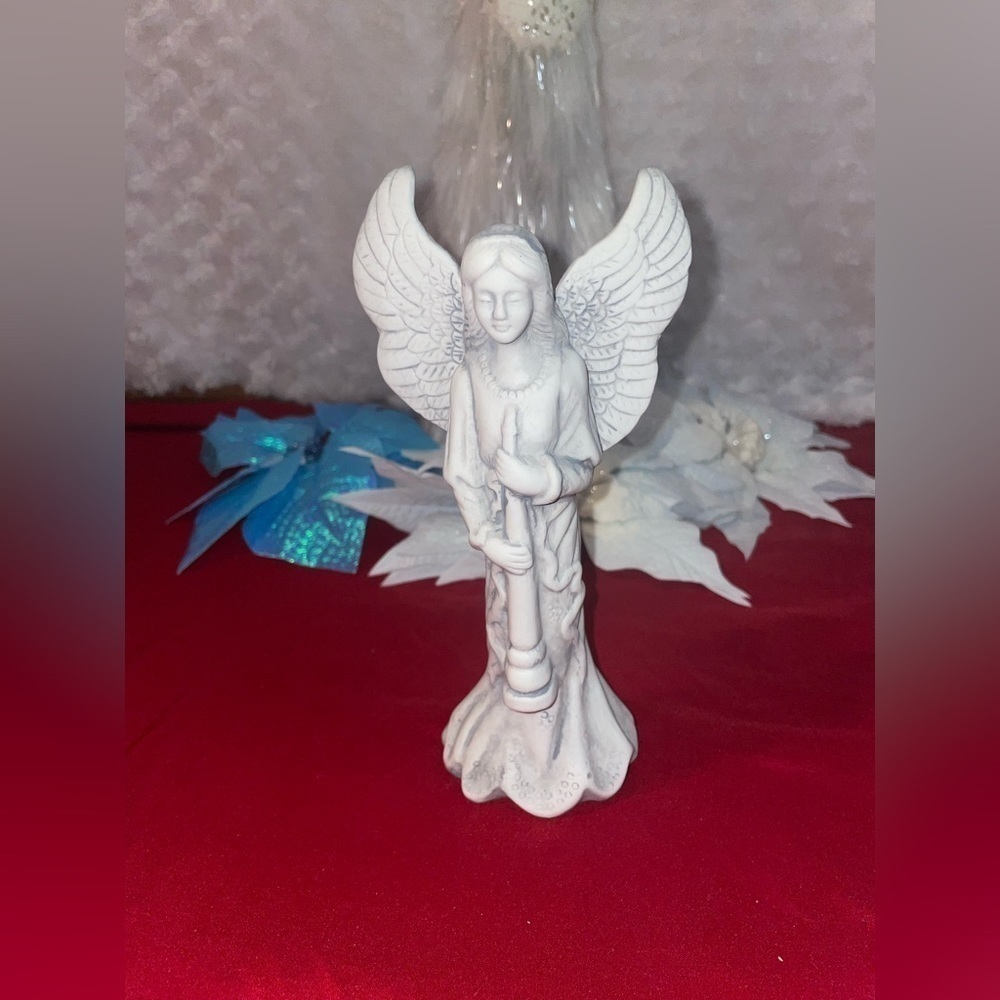 Vintage Classic Porcelain Angel Holds Trumpet in Front